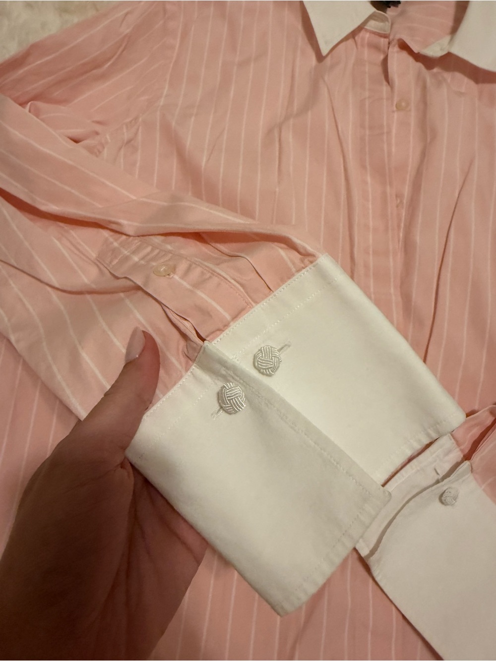 Ralph Lauren Pink Pinstripe Shirt with White Collar - Picture 2 of 3